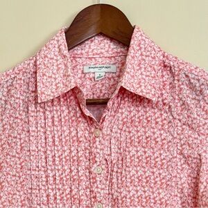 Banana Republic| Cotton Pink/White Roll Tab Sleeve Leaf Print Blouse Sz S